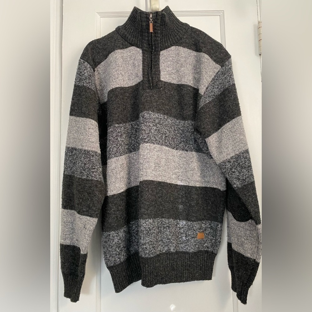 USION Men’s Stripe Half Zip Sweater with elbow pads, Size: Large